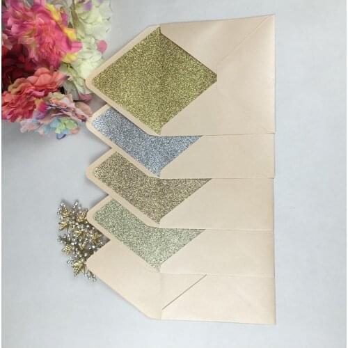Freeshipping 10ps Square Pearl Light pink envelopes with gold/champegn/rose/sliver glitter for wedding/greeting invitation card