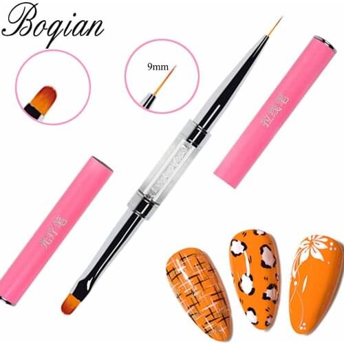 BQAN 9mm Nail Art Brush Tool Carved Crystal Ultra-thin Line Drawing Pen Pull Wire Phototherapy Flower Double Pen Metal Pen