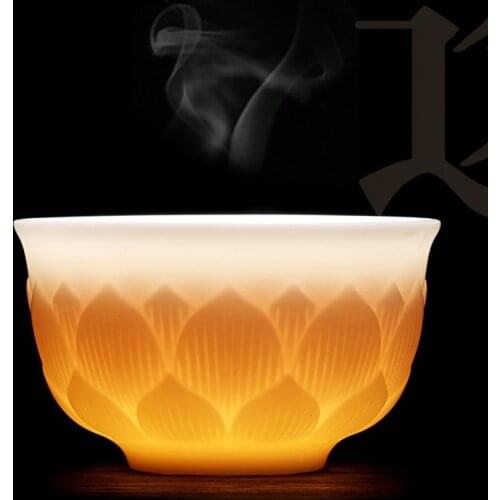 Lotus Flower Tea Cup White Porcelain Big Master Cup Handmade Tea Ceremony Teacup Bone China