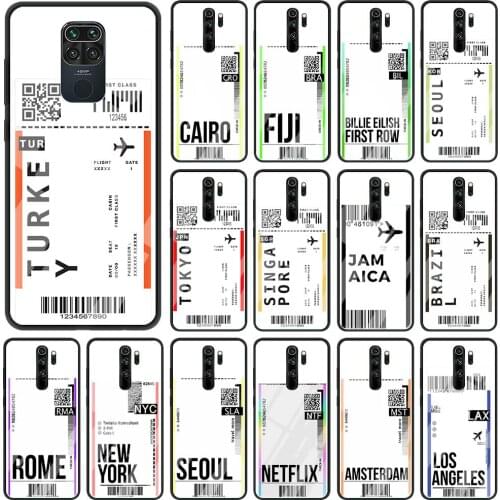 Phone Case for Xiaomi Redmi Note 9S 8 8T 9 K30 Pro K20 7 8A 9A 9C 9i Tempered Glass Funda Back Cover Airline Ticket Barcode