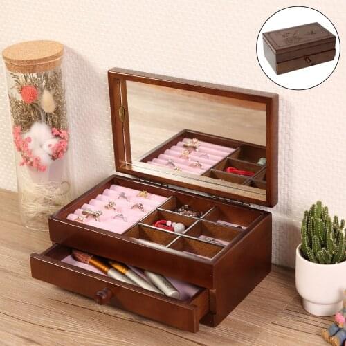 Wooden Jewelry Storage Box Organizer Container Case for Earrings Necklaces Bracelets