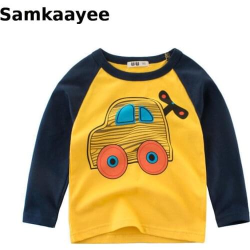 3-11y Kids T-Shirt Spring Autumn Baby Boys Tees Long Sleeve Tops Children Cartoon Excavator Clothing Cotton O-Neck Clothes Y19