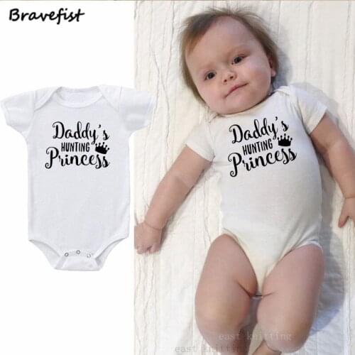Cotton Baby Bodysuit Infant Jumpsuit Overall Short Sleeve Newborn Boy Girl Clothing Summer Bodysuit Daddys HUNTING Princess