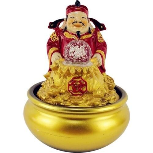 Chinese Feng Shui Decorations Company Office Desktop God of Wealth Lucky Ornaments Indoor Small Fountain Home Air Humidifier