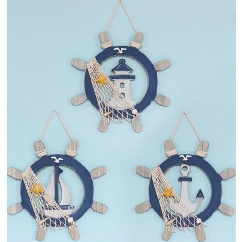 Mediterranean Style Creative Wooden Rudder Nautical Navy Blue Wall Hanging Ornaments Wood Home Decor Kids Room Bar Decorations