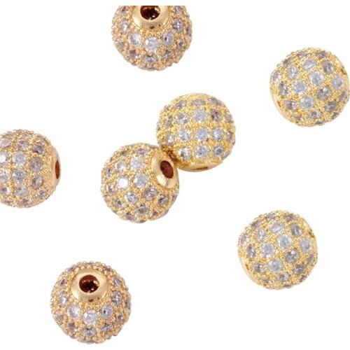 10pcs 6mm 8mm 10mm 12mm Round Brass Crystal Micro Pave Cubic Zirconia Beads for Jewelry Making DIY Findings Disco Ball Bead