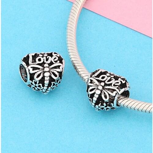 Leabyl Hot Flower Love Heart Charms fit Bracelet Necklace Big Hole Dragonfly Heart Beads for Women Girl DIY Jewelry 2 PCS