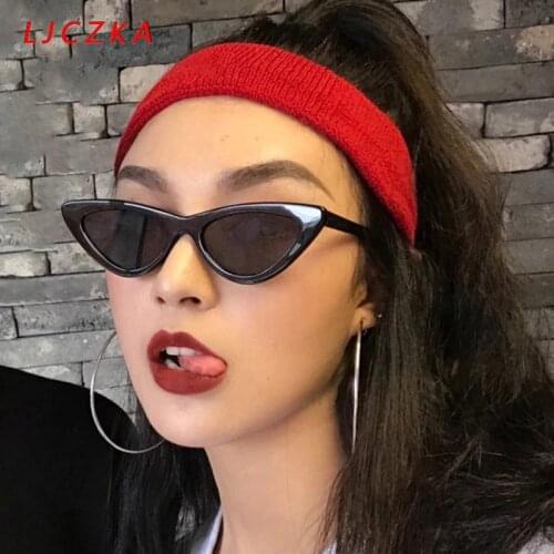 LJCZKA Sexy Ladies Cat Eye Sunglasses Women 2021 Retro Small Triangular Sun Glasses Colorful Eyewear For Female Oculos De Sol