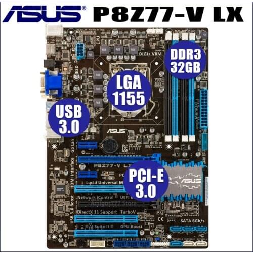 LGA 1155 DDR3 ASUS Motherboard P8Z77-V LX LGA 1155 DDR3 i3 i5 22/32nm CPU USB3.0 32GB SATA3 Intel Z77 Desktop mainboard 32GB