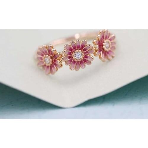 Fashion Style Pink Flower Sweet Princess Rings Wedding Engagement Rings For Women Gothic Luxury Jewelry Couple Ring M995