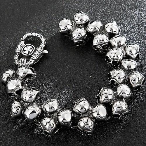 Gothic Mens Bracelets With Death Skull Head Solid Titanium Stainless Steel On Hand Chain Bangles For Men Wholesale Dropshipping