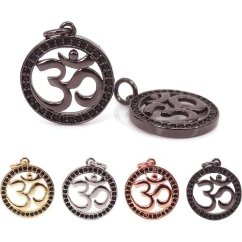 New Silver Plated OM Aum Charms Pendant Micro Pave Black CZ OHM Pendant For Zen Buddhism Bracelets Necklace YOGA Jewelry Making
