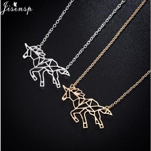Jisensp Punk Style Animal Necklace & Pendant for Women Men Trendy Fashion Jewelry Lovely Origami Unicorn Necklace Bijoux Femme
