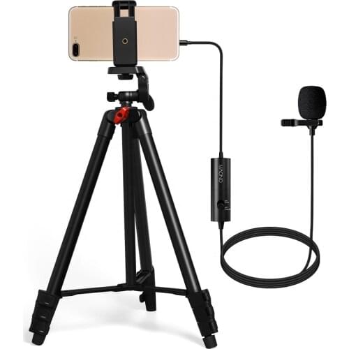Lavalier Microphone Lapel Mike Phone with Tripod Microphone Stand for Video Recording Microphone Kit
