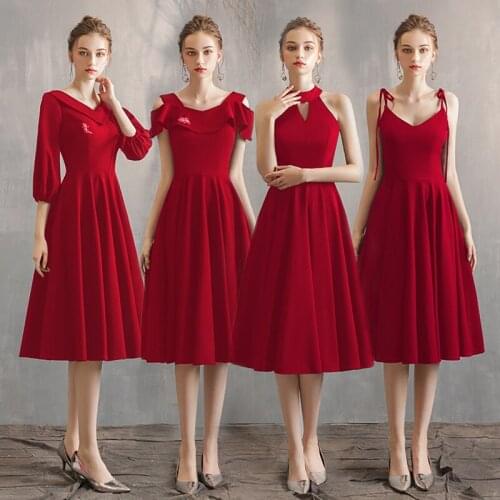 Bridesmaids Dresses Vintage Sleeveless V-Neck Spaghetti Straps Knee-Length Jersey Luxury A-Line Women Wedding Party Gown E701