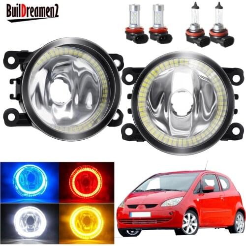 Angel Eye Fog Light For Mitsubishi Colt Hatchback 2004-2012 Car Fog Lamp with Halo Ring DRL Lampshade + H11 LED Halogen Bulb 12V