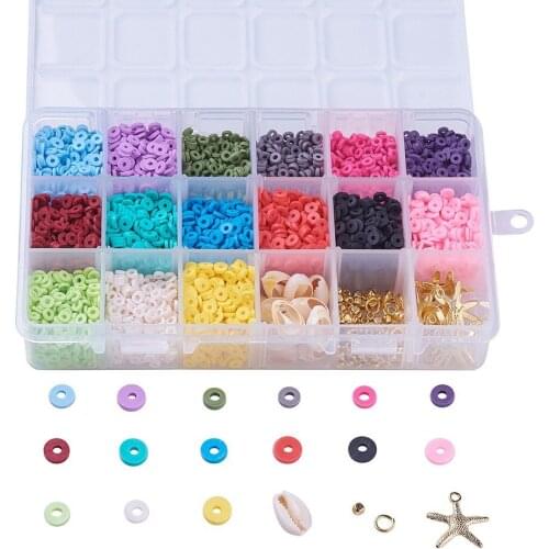 15 Colors Polymer Clay Spacer with Ornament Accessories DIY Mixed Color Polymer Clay Bracelet Accessories Boxed wholesale