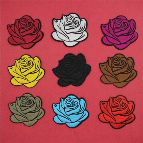 Hole Repair Red Black Rose Flower Embroidery Patches for Clothing Iron on Clothes Peony Appliques Dress Badge Stripe Sticker Diy