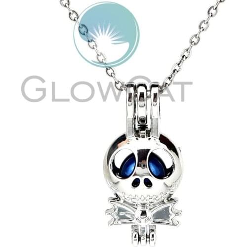 Christmas Gift Boy Skull Locket Pendant Beads Pearl Cage Perfume Diffuser Necklace