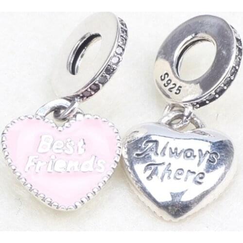 925 Silver Heart-shaped Diamonds Valentines Day Pink Dripping Heart-shaped Charm Bracelet