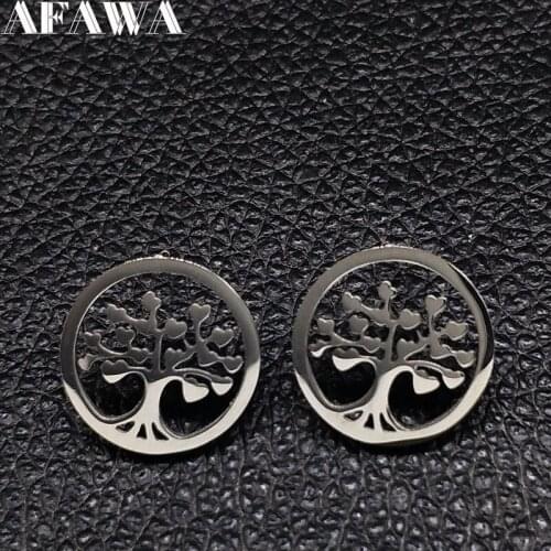 6PCS Silver Color Stainless Steel Earings Jewelry Tree of life Studs Earrings for Women Jewellery aretes E612396