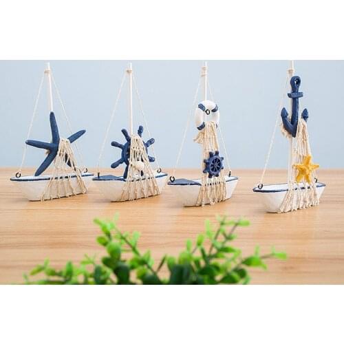 Mediterranean solid wood handmade sailboat model cotton net boat home decorations wooden crafts decorations