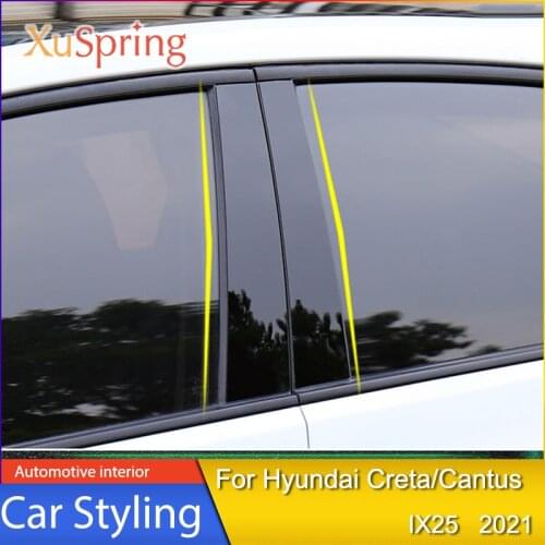 Car Styling Window PC Pillar Stickers Decoration Cover Trim Black 8Pcs For Hyundai Creta/Cantus SU2I IX25 2021