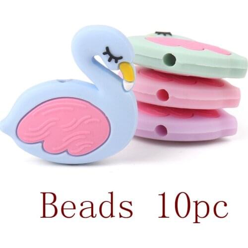 TYRY.HU 10pc Flamingo Beads Silicone Teethers Pacifier Beads Food Grade Silicon Teething Jewelry Accessories