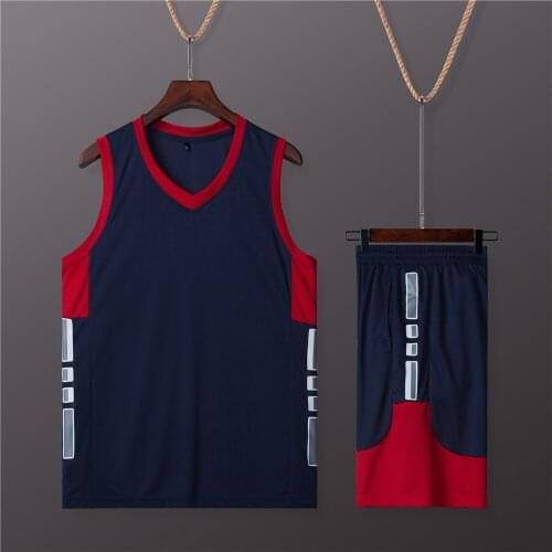 A433 Brand New Plain Style Uniforms Door Basketball With Patterned Side Panels V Neck Sleeveless Sports Set In Polyester Fabric