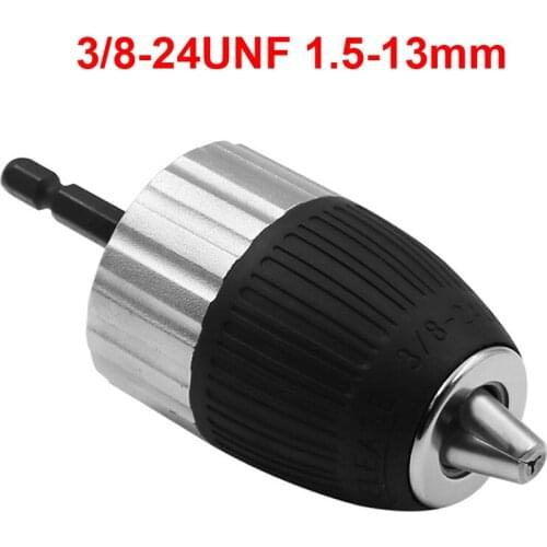 URANN 1pcs 3/8-24UNF 1.5-13mm Keyless Drill Chuck Clip With 6.35mm Hex Shank Rod Chuck Adapter
