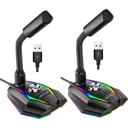 USB Computer Microphone, PC Mic Microphone for Computer with Mute Button and RGB Rainbow Light for ZRecording, Meeting, Games