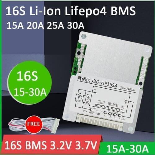 BMS 16S 15A 20A 25A 30A 60V/48V Li-ion / Lifepo4 18650 Lithium Battery Protection Board Balancer PCB for Electr Scooter Ebike