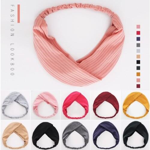 2021 Women Solid Knitted Headband Cross Turban Elastic Hairband Autumn Winter Hair Accessories for Women