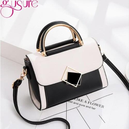 Gusure Contrast Color Handbags Women Bags Pu Leather Chain Single Shoulder Bags Hand Bag Special Lock Design Female Travel Tote