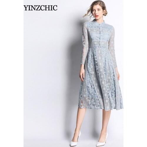 Quality spring lace dress woman solid female casual midi dresses hollow-out laces dress for woman a-line party dress lace summer