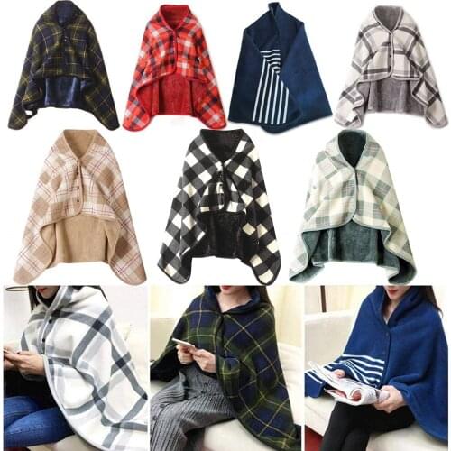 Winter Lady Tartan Plaid Button Shawl Blanket Plaid Throw Blanket Sofa Office Woman Nap Body Wrap Warm Back Cover