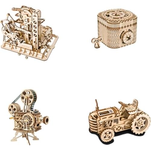 3D Jigsaw Password box Steam locomotive Ladder Vintage projector Base Puzzle DIY Wooden Assembly Home Desk Dcor for Kids Toys