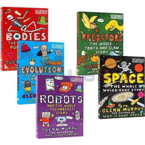 5Books/set,Glenn Murphys Science Sorted Science Popularization Book Sets Space, Body, Evolution,robots,predators,700 Questions