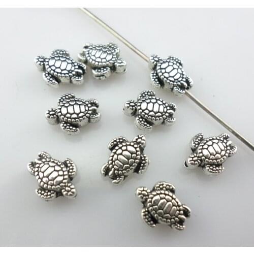 50pcs Alloy Sea Turtle Tortoise Charm Loose Spacer Beads 7x8mm Tibetan Silver DIY Jewelry Findings