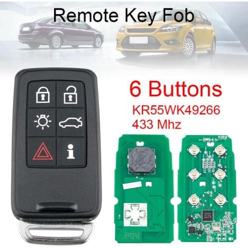 6 Buttons 433MHz Full Smart Remote Key Fob with ID46 /7953 Chip and Insert Key Blade KR55WK49266 Fit for Volvo Smart Key Prox