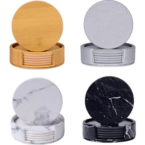 6pcs PU Leather Marble Coaster Drink Coffee Cup Mat Tea Pad Dining Table Placemat Table Chic Decoration Kitchen Posavasos Cocina