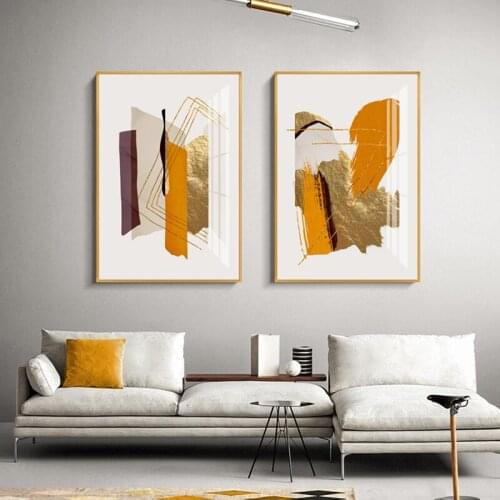 Abstract Gold Yellow Pictures For Home Wall Art Canvas Painting Living Room Decoration Orange Line Drawing Posters And Prints