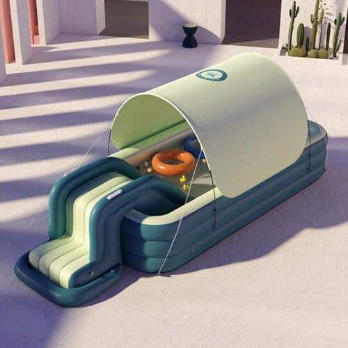 Auto Inflation Swimming Pool Sun Resistant Inflatable Pool Float Raft Removable Canopy for Outdoor Backyard Water Party