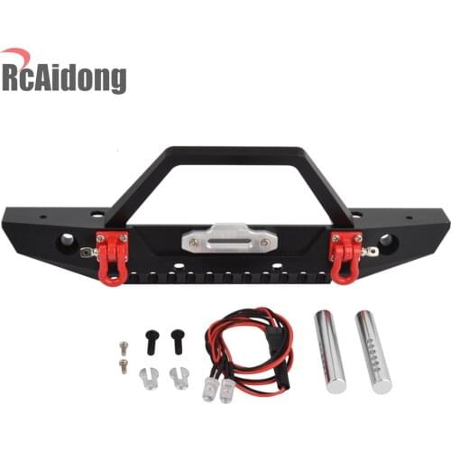 1/10 RC Car Metal Front Bumper with LED Lights for Axial SCX10 90046 90047 Traxxas TRX-4 TRX4 RC Rock Crawler