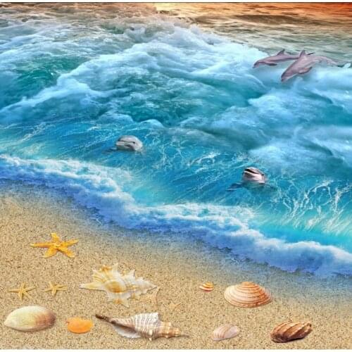 Beibehang Custom Floor Wall paper 3D Stereo Dolphin Ocean Bathroom Mural Wallpaper Self-adhesive wall sticker floor painting