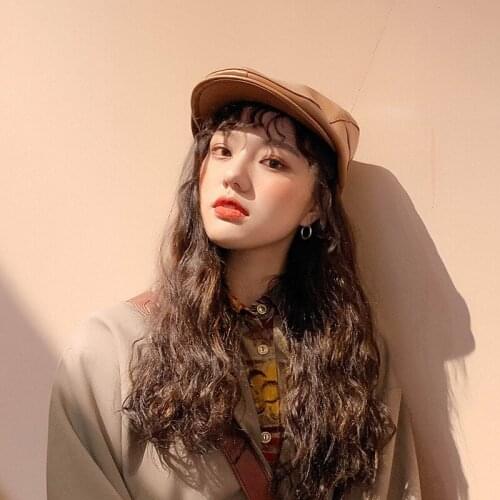 2020 net red PU leather beret hat, spring British retro womens leather hat, fashion womens PU leather Beret caps for women