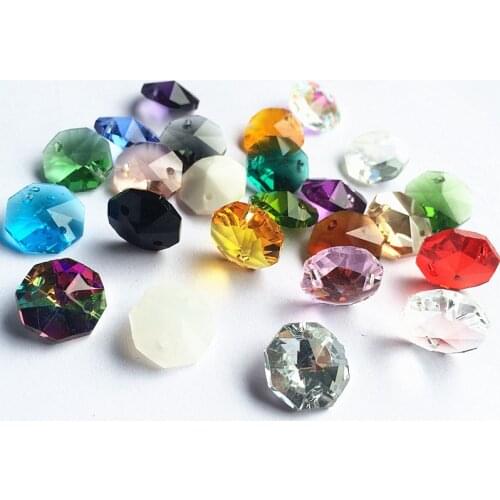 Free Shipping 100pcs/Lot Mixed Color 14mm Crystal Octagon Beads In 2 Holes For Chandelier Crystals Home Decoration Accessories