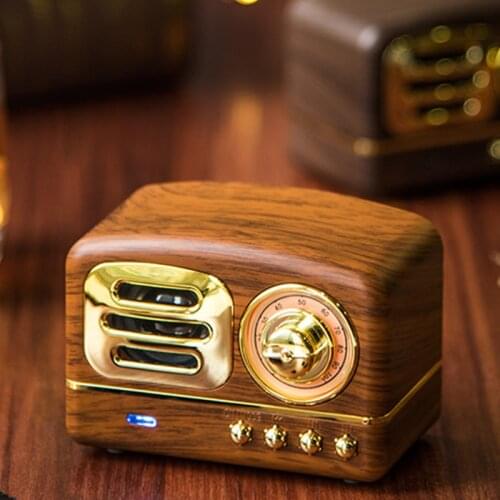 Retro Bluetooth Speaker Radio Portable Mini Creative Gift Wood Grain Subwoofer Plug In Card Mobile Phone Mini Audio