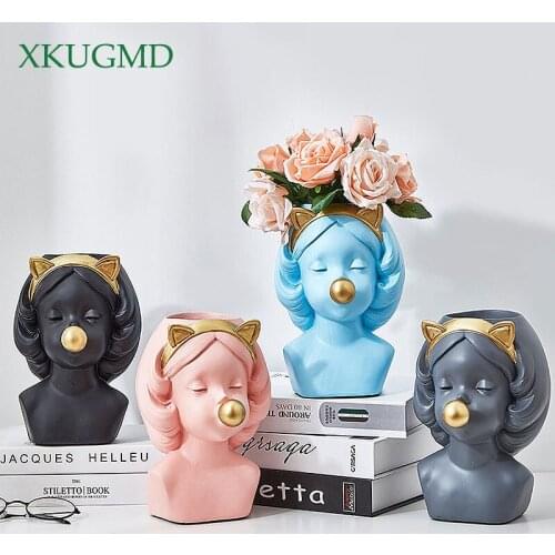 Little Girl Portrait Flowerpot Garden Succulents Flowerpot Desktop Flower Arrangement Container Home Handmade Art Decoration