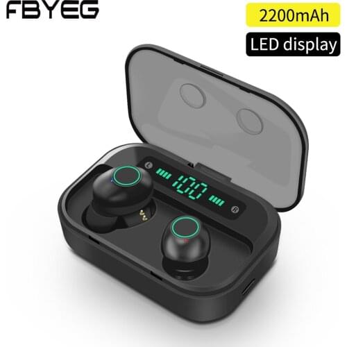 FBYEG TWS Bluetooth Earphone Stereo Wireless Headphones Sports Waterproof HD Call Headphones with 2200mAh Battery LED Display